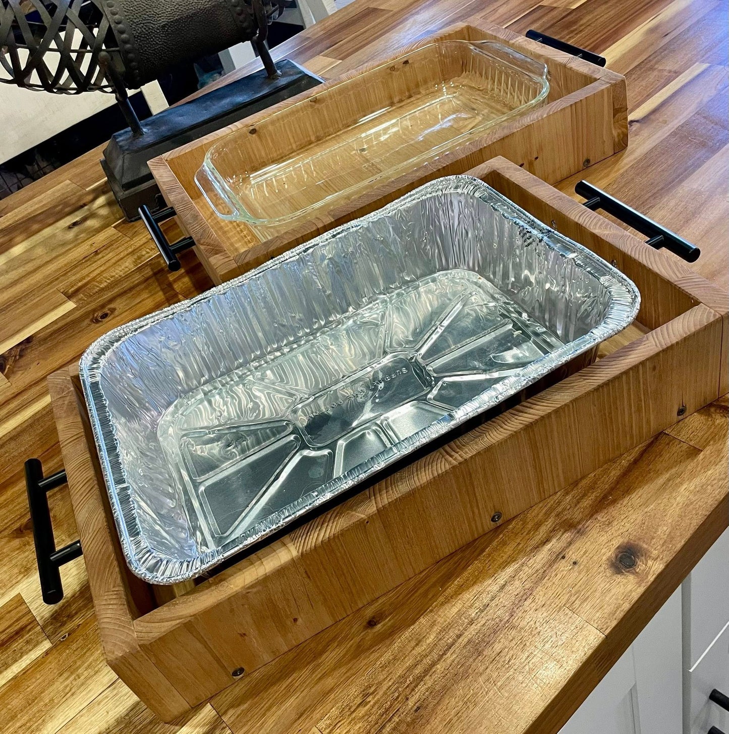 Rustic Wooden Casserole Tray with Handles