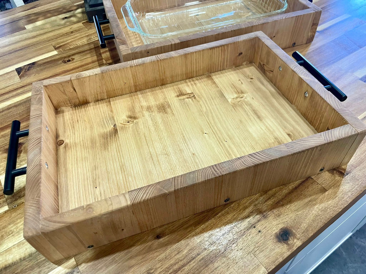 Rustic Wooden Casserole Tray with Handles