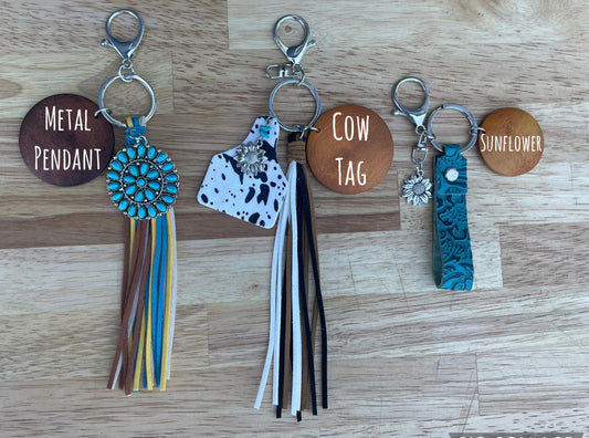Western Genuine Leather Engraved Keychain Collection – Set of 3 Styles